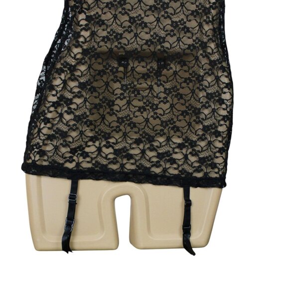 La Vie En Rose Black Lace Merry Widow Garter Suspenders Red Bows Negligee N96 - Picture 9 of 10